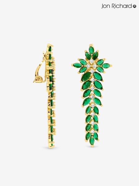 Gold - Jon Richard Plated And Emerlad Statement Clip Earrings
