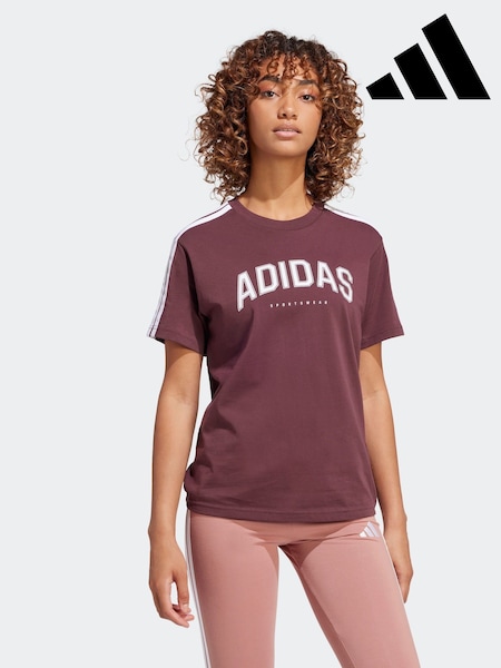 adidas Red Lounge Soft Side Collegiate Graphic T-Shirt (E62210) | kr286