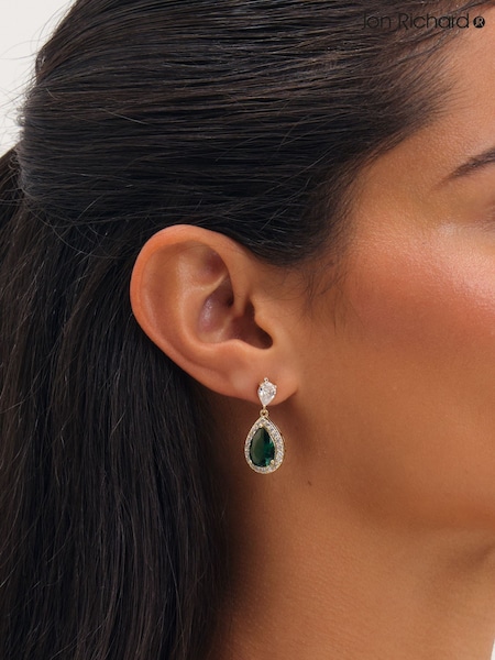 Gold Tone - Jon Richard Cubic Zirconia Emerald Pear Drop Earrings