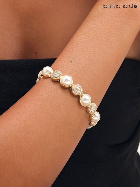 Gold Tone - Jon Richard Pearl And Pave Stretch Bracelet