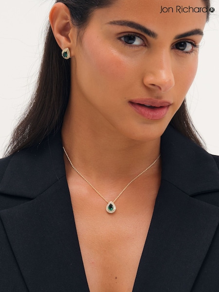 Gold Tone - Jon Richard Cubic Zirconia Emerald Pear Stud Earrings