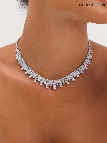 Silver Tone - Jon Richard Rhodium And Cubic Zirconia Peardrop Collar Necklace