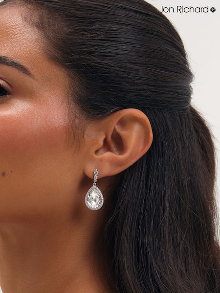 Silver - Jon Richard Rhodium Plated And Crystal Pear Drop Earrings