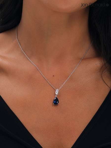 Argent - Ensemble Jon Richard en rhodium plaqué et saphir en forme de poire