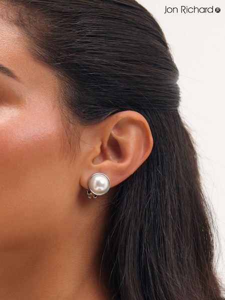 כסף - Jon Richard Rhodium Plated And Pearl Clip Earrings