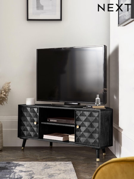Black Lloyd Mango Wood Up to 46 inch Corner TV Unit (E62287) | €550