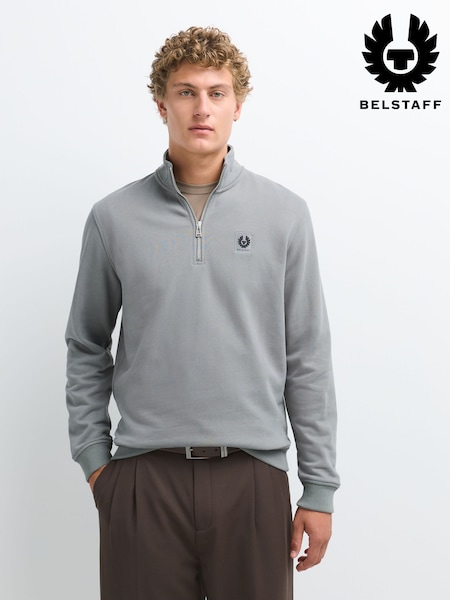 Grey - Regular Belstaff Classic Fleece Quarter Zip Sweatshirt