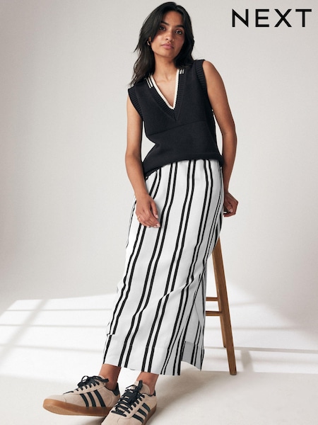 Negru/Alb - Column Maxi Skirt (E62340) | 128 LEI