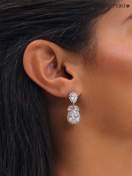 Silver - Jon Richard Rhodium Plated Vintage Pear Drop Earrings