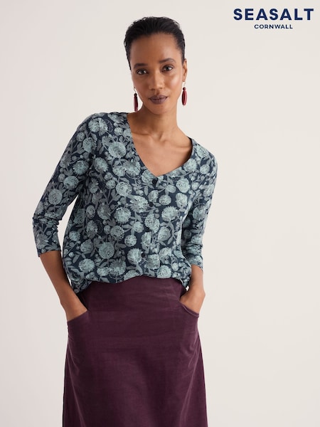 Blue - Seasalt Cornwall Studio Glass 3/4 Sleeve Top