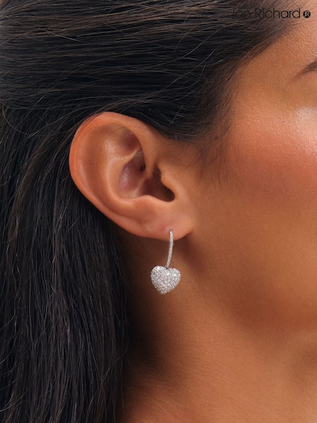 Silver Tone - Jon Richard Rhodium Plated Pave Heart Drop Earrings