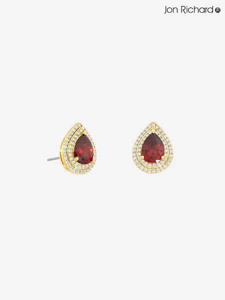 Алтын реңк - Jon Richard Plated Cubic Zirconia Garnet Pear Stud Earrings