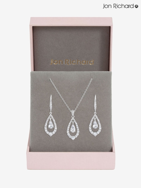 Silber - Jon Richard Rhodium Plated And Crystal Pear Drop Box Set