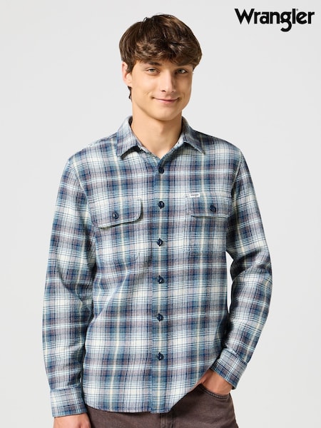 Wrangler Grey/Blue Heavyweight 100% Cotton Shirt (E62480) | €49