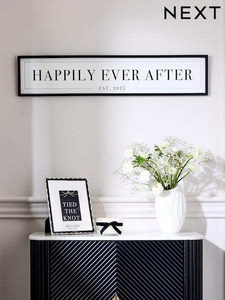 Black/White Est 2025 Happily Ever After Wedding Slogan Wall Art (E62488) | €27