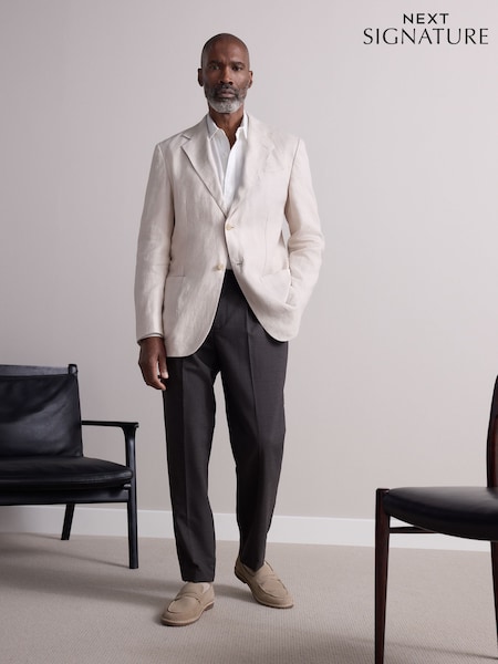 Neutral Regular Fit Signature 100% Linen Textured Blazer (E62512) | €199