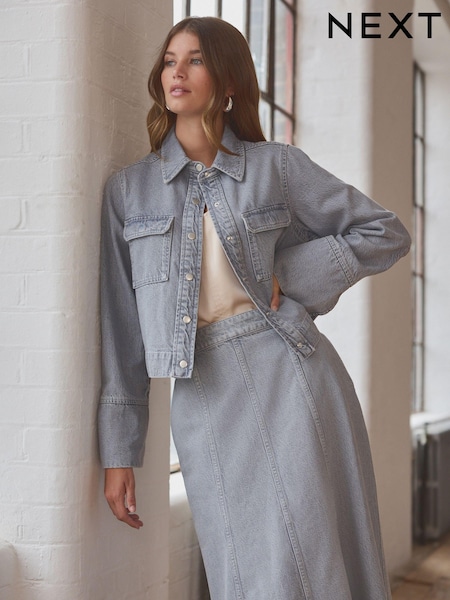 Серый - Cropped Boxy Denim Jacket (E62517) | €19