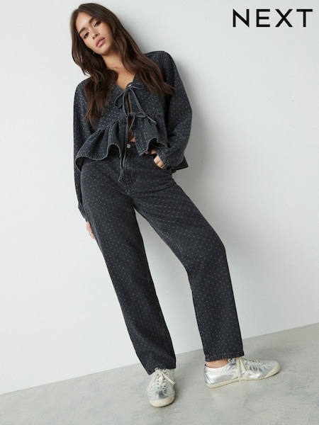 Gepunktet, Schwarz - 100% Cotton Straight Leg Jeans (E62519) | 16 €