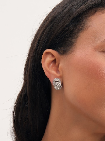Silver - Jon Richard Rhodium Plated And Pave Knot Clip Earrings