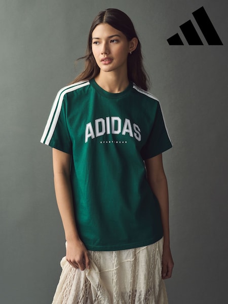 adidas Green Lounge Soft Side Collegiate Graphic T-Shirt (E62544) | kr286