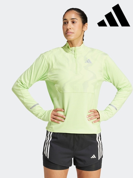adidas Green Ultra Hi Running Half-Zip Top (E62586) | LEI 596