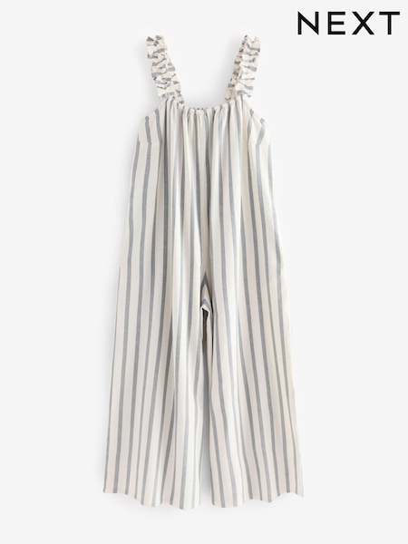 Blue/Ecru Ruffle Strap Wide Leg 100% Cotton Jumpsuit (E62613) | €42