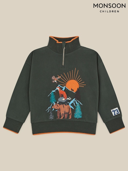 Green - Monsoon Animal Adventure Half-zip Sweatshirt