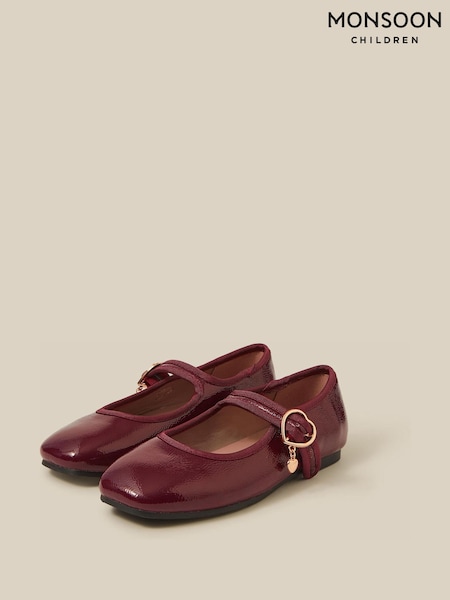 אדום - Monsoon Patent Mary Jane Ballet Flats