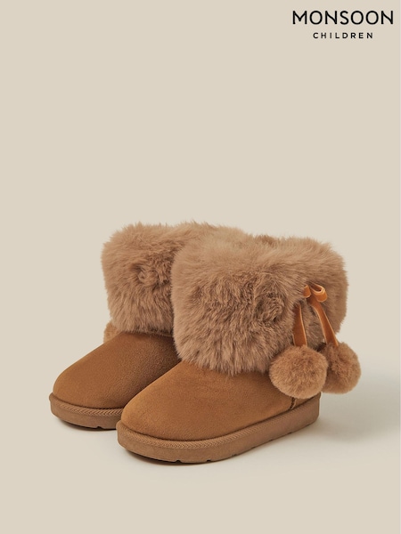 Brun - Monsoon Toddler Fluffy Faux Suede Boots