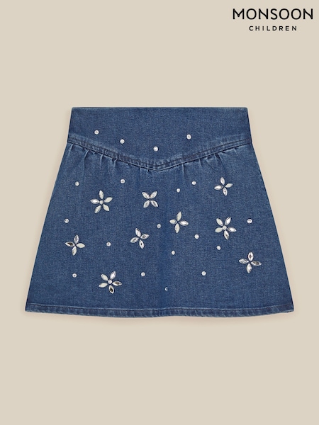 Көк - Monsoon Jewel Flower Denim Skirt