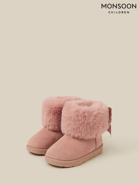 Pink - Monsoon Toddler Bow Faux Suede Boots