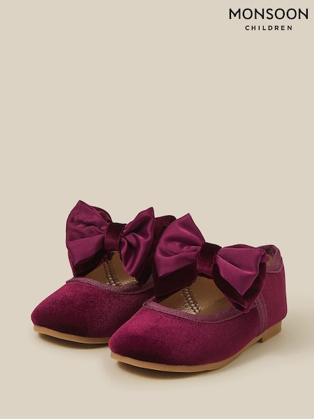 Burgundy Red - Monsoon Baby Bow Velvet Walkers Shoes