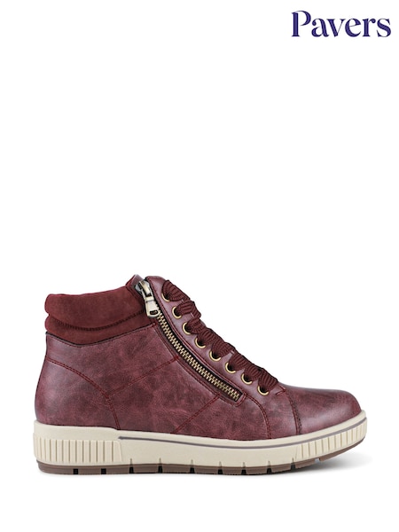 Burgundy Red - Pavers Lace Up Boots With Side Zip