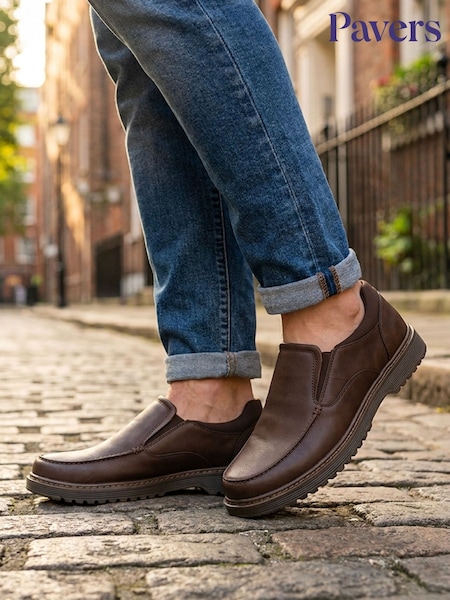 Καφετί - Regular Pavers Wide Fit Smart Casual Moccasins