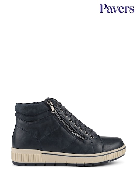 Navy Blue - Pavers Lace Up Boots With Side Zip
