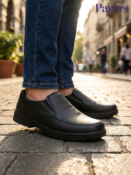 Negru - Regular Pavers Wide Fit Smart Casual Moccasins