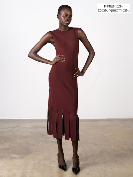 Vermelho - French Connection Silas Beaded Fringe Knit Dress