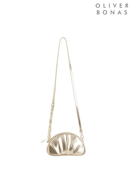 Gold - Oliver Bonas Pleated Croissant Clutch Bag
