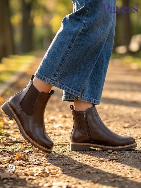 Smeđa - Pavers široke slip-on čizme sa bočnim patentnim zatvaračem