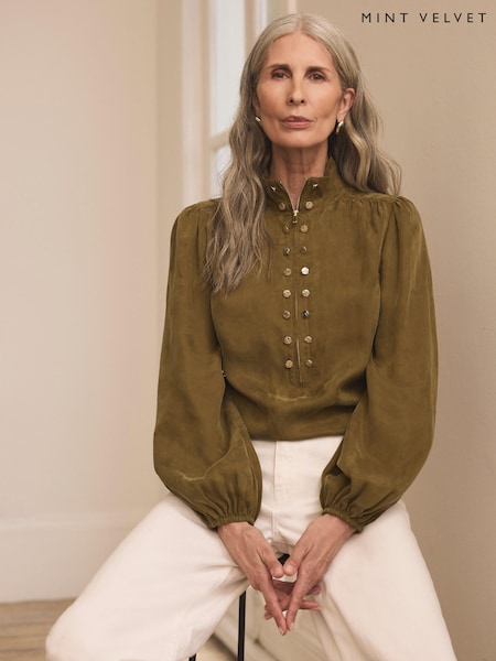 Green - Mint Velvet Zip Detail Blouse