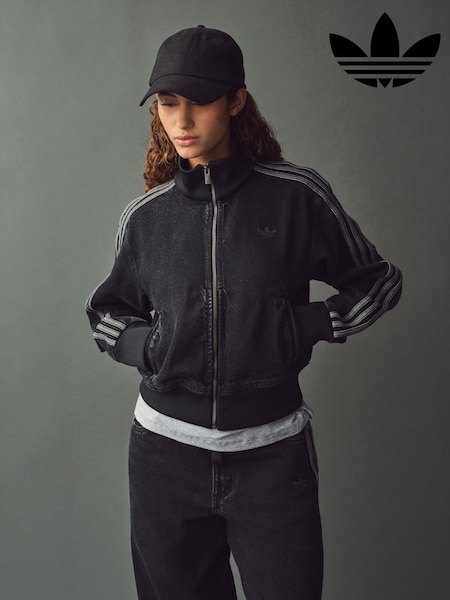 adidas originals Black 3 Stripe Denim Track 100% Cotton Jacket (E62774) | AED524