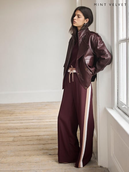 红色 - Mint Velvet Side Stripe Tie Waist Wide Leg Trousers