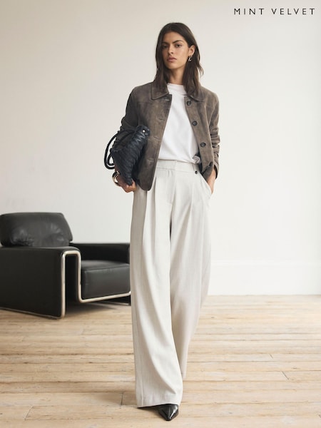 Grey - Mint Velvet Pleated Tailored Wide Trousers