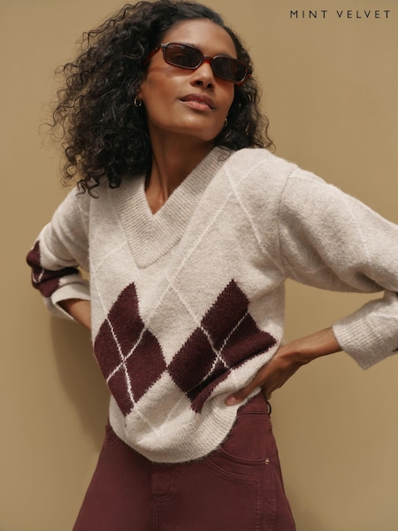 Nature - Mint Velvet Argyle Knit Jumper