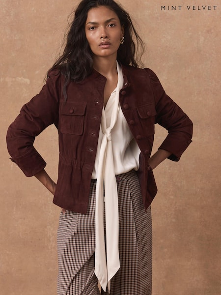 Czerwony - Mint Velvet Suede Peplum Jacket
