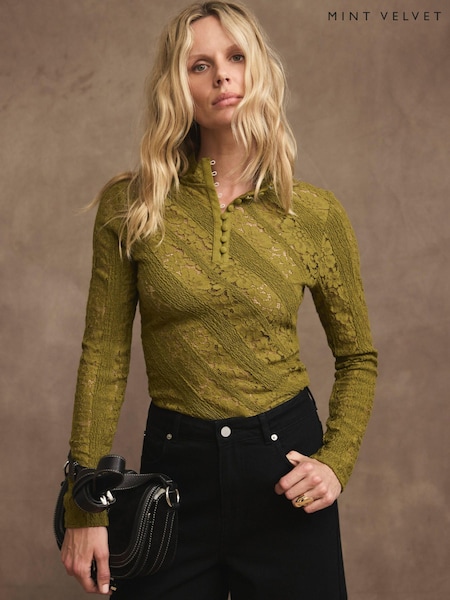 Green - Mint Velvet Lace Button Top