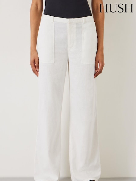Hush White Raye Linen Straight Leg Trousers (E62810) | €65