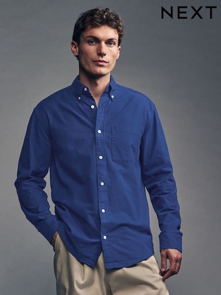 Cobalt Blue Brushed 100% Cotton Oxford Long Sleeve Shirt (E62818) | €15