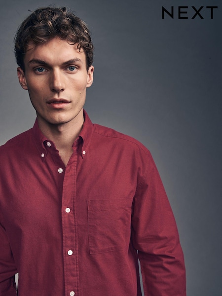 אדום - Brushed 100% Cotton Oxford Long Sleeve Shirt (E62820) | ‏96‏₪