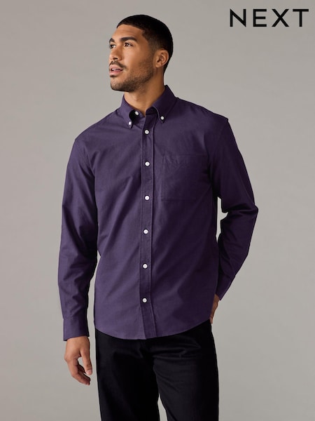 Purple Brushed 100% Cotton Oxford Long Sleeve Shirt (E62821) | €15